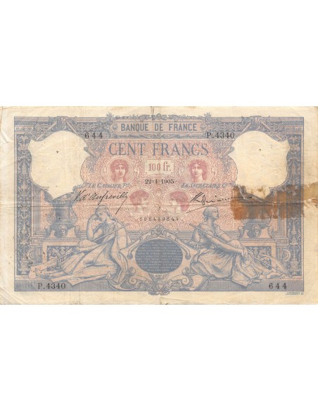 FRANCE, BLEU ET ROSE - 100 FRANCS 22/04/1905 - PTB