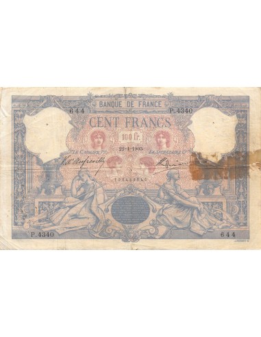 FRANCE, BLEU ET ROSE - 100 FRANCS 22/04/1905 - PTB