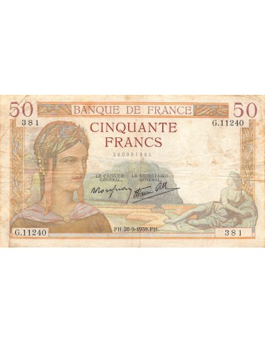 FRANCE, CÉRÈS - 50 FRANCS 28/09/1939 - TB+