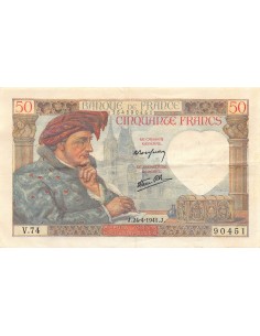 FRANCE, JACQUES COEUR - 50 FRANCS 24/04/1941 - SÉRIE V.74 - TTB 2