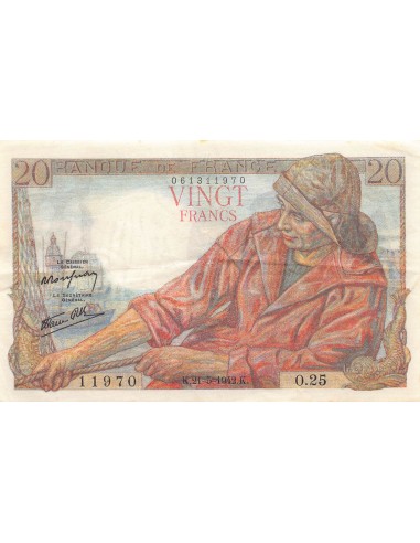 FRANCE, PÊCHEUR - 20 FRANCS 21/05/1942 - SÉRIE O.25 - TTB