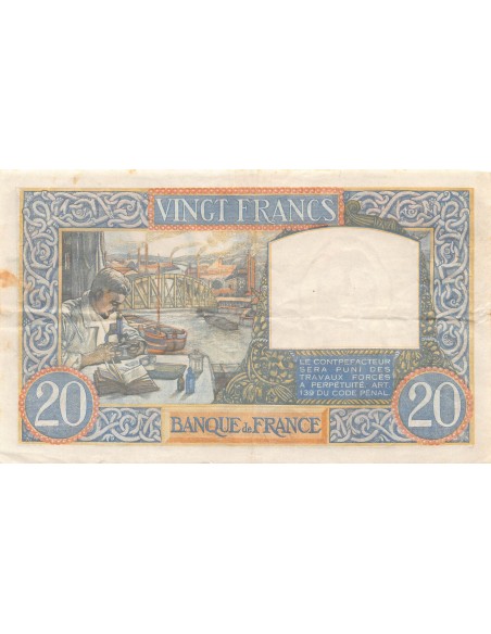 FRANCE, TRAVAIL ET SCIENCE - 20 FRANCS 28/08/1941 - TTB+