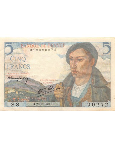 FRANCE - 5 FRANCS BERGER 02/06/1943 - SÉRIE S.8 - TTB