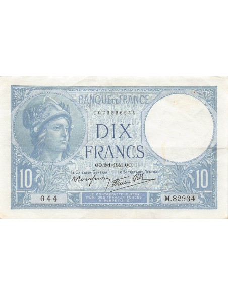 FRANCE - 10 FRANCS MINERVE 02/01/1941 - TTB