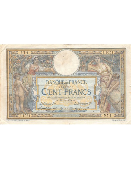 FRANCE, LUC-OLIVIER MERSON - 100 FRANCS 24/09/1909 - TB+