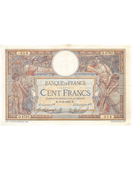 FRANCE, LUC-OLIVIER MERSON - 100 FRANCS 11/06/1918 - TTB+