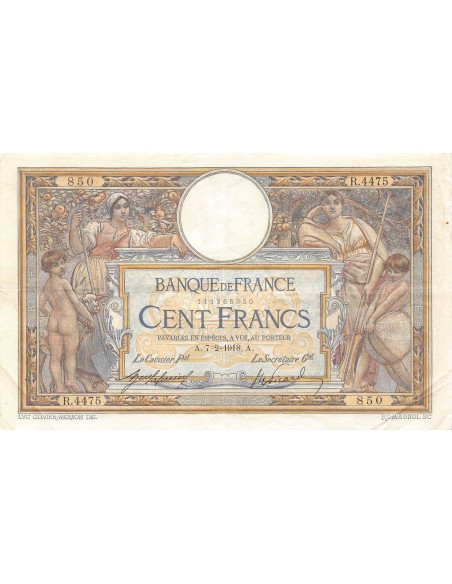 FRANCE, LUC-OLIVIER MERSON - 100 FRANCS 07/02/1918 - TTB