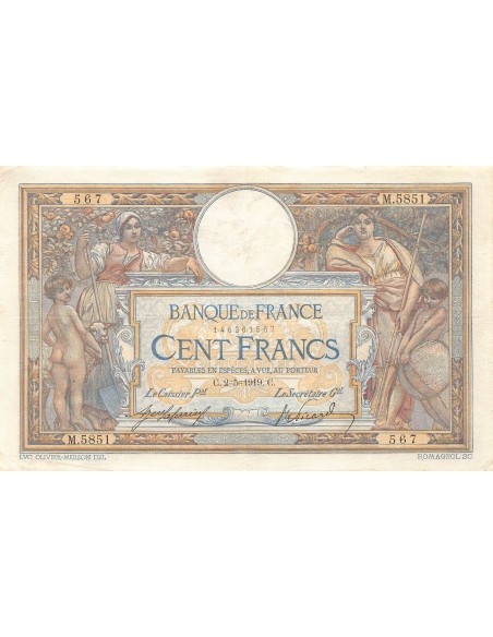 FRANCE, LUC-OLIVIER MERSON - 100 FRANCS 02/05/1919 - TTB+
