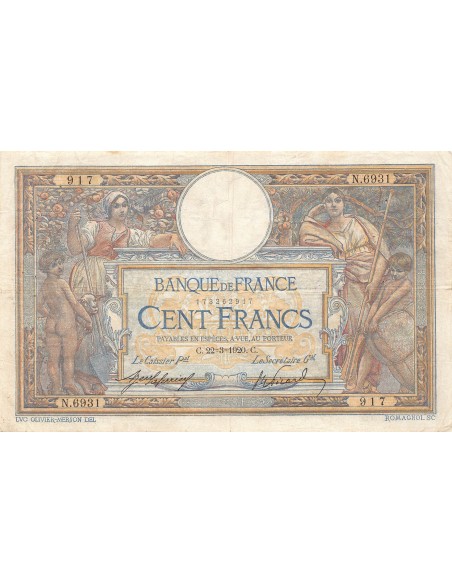 FRANCE, LUC-OLIVIER MERSON - 100 FRANCS 22/03/1920 - TTB