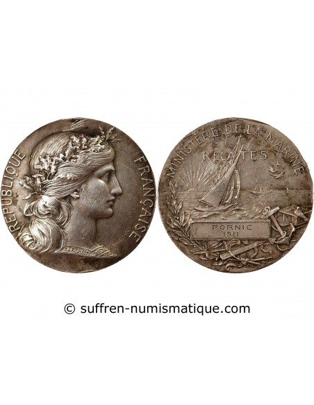 MINISTERE DE LA MARINE, REGATES - MEDAILLE ARGENT 1911 PORNIC
