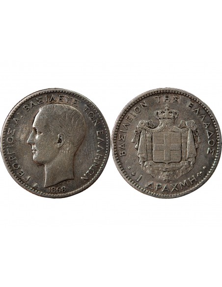 GRÈCE, GEORGES Ier - 1 DRACHME ARGENT 1868 A PARIS