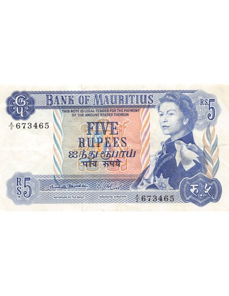 MAURICE, ELISABETH II - 5 RUPEES 1967 - TTB