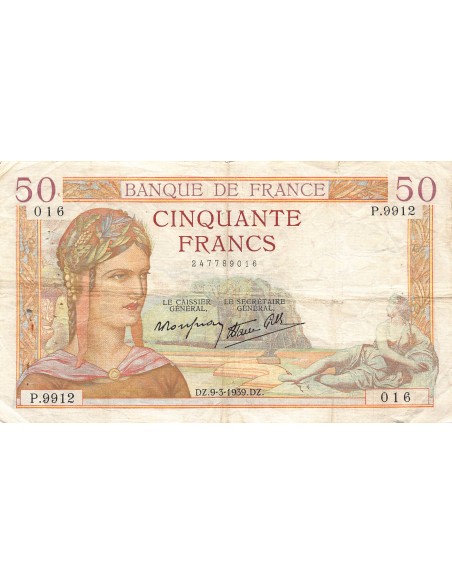 FRANCE, CÉRÈS - 50 FRANCS 09/03/1939 - TB