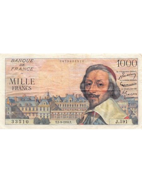 FRANCE, RICHELIEU - 1000 FRANCS 01/09/1955 - SÉRIE J.191 - PTTB