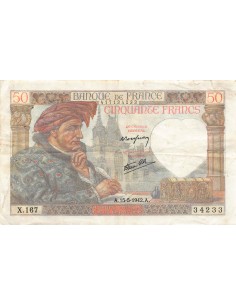 FRANCE, JACQUES COEUR - 50 FRANCS 15/05/1942 - SÉRIE X.167 - PTTB 2