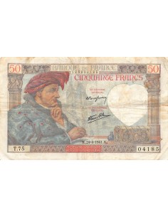FRANCE, JACQUES COEUR - 50 FRANCS 24/04/1941 - SÉRIE T.75 - TB+