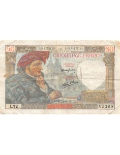 FRANCE, JACQUES COEUR - 50 FRANCS 24/04/1941 - SÉRIE L.72 - TB+ 2