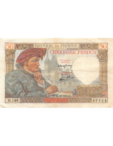 FRANCE, JACQUES COEUR - 50 FRANCS 18/12/1941 - SÉRIE H.149 - PTTB