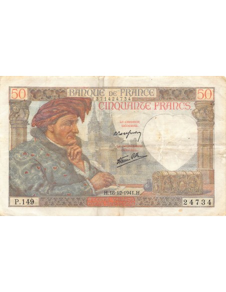 FRANCE, JACQUES COEUR - 50 FRANCS 18/12/1941 - SÉRIE P.149 - PTTB