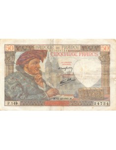FRANCE, JACQUES COEUR - 50 FRANCS 18/12/1941 - SÉRIE P.149 - PTTB 2
