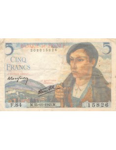 FRANCE - 5 FRANCS BERGER 25/11/1943 - SÉRIE F.84 - TB+ 2