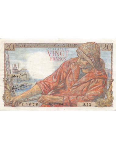 FRANCE, PÊCHEUR - 20 FRANCS 12/02/1942 - SÉRIE D.12 - TTB