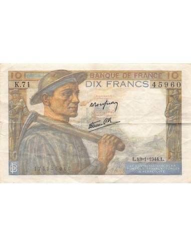 FRANCE, MINEUR - 10 FRANCS 13/01/1944 - SÉRIE K.71 - TB+