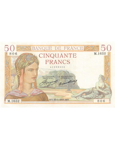FRANCE, CÉRÈS - 50 FRANCS 25/04/1935 - TTB+