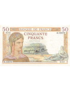 FRANCE, CÉRÈS - 50 FRANCS 11/01/1940 - PSUP 2