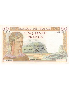 FRANCE, CÉRÈS - 50 FRANCS 11/01/1940 - TTB+