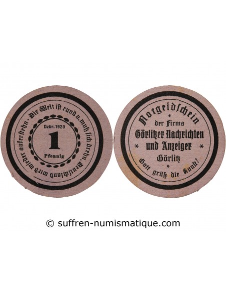 ALLEMAGNE, GÖRLITZ - 1 PFENNIG 1920