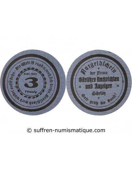 ALLEMAGNE, GÖRLITZ - 3 PFENNIG 1920