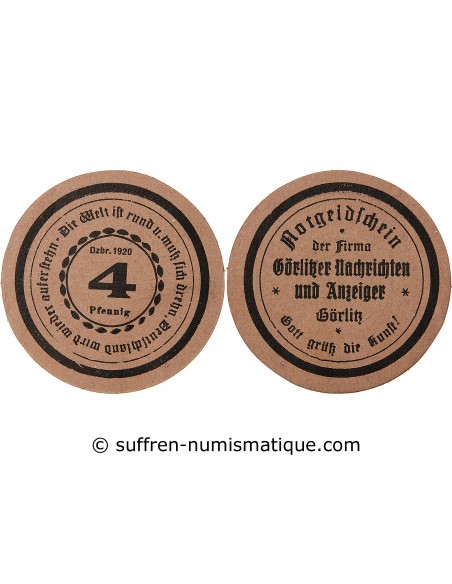 ALLEMAGNE, GÖRLITZ - 4 PFENNIG 1920