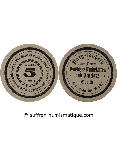 ALLEMAGNE, GÖRLITZ - 5 PFENNIG 1920