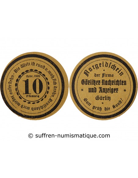 ALLEMAGNE, GÖRLITZ - 10 PFENNIG 1920