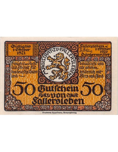 ALLEMAGNE, FALLERSLEBEN - 50 PFENNIG 1921
