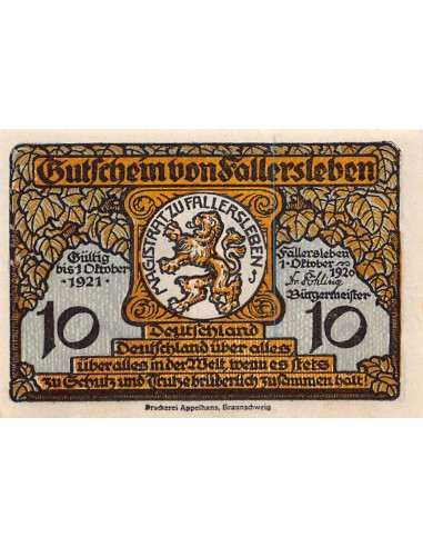 ALLEMAGNE, FALLERSLEBEN - 10 PFENNIG 1921