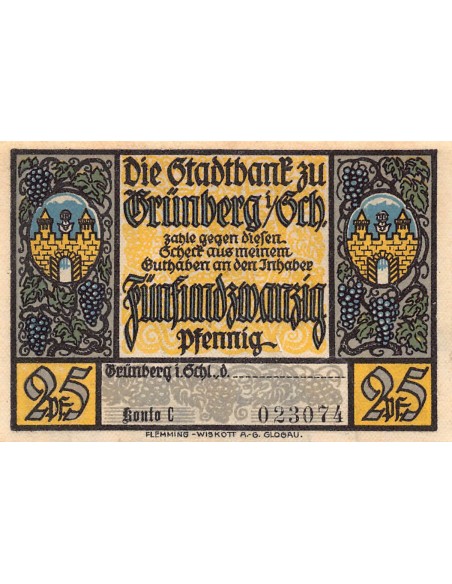 ALLEMAGNE, GRÜNBERG - 25 PFENNIG