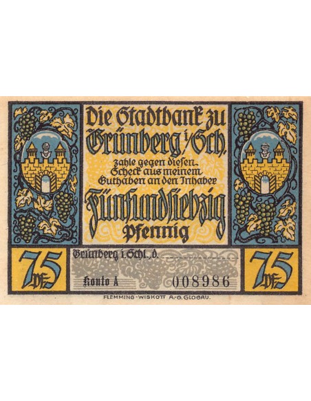ALLEMAGNE, GRÜNBERG - 75 PFENNIG