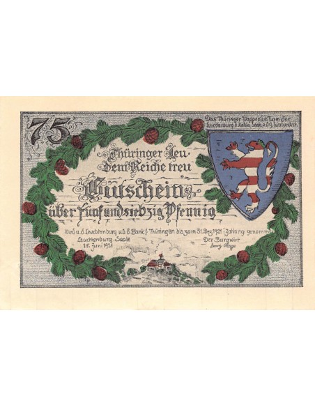 ALLEMAGNE, KAHLA - 75 PFENNIG 1921