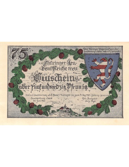 ALLEMAGNE, KAHLA - 75 PFENNIG 1921