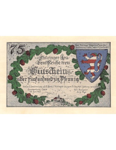 ALLEMAGNE, KAHLA - 75 PFENNIG 1921