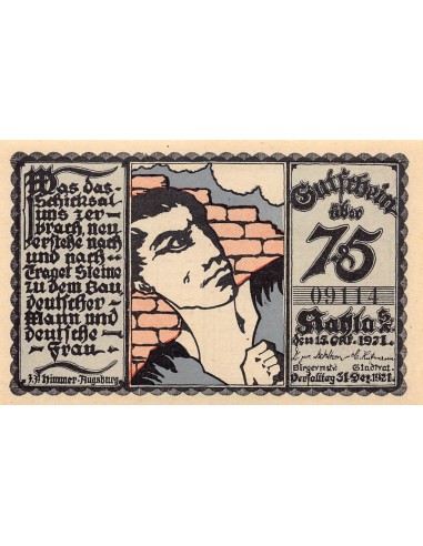ALLEMAGNE, KAHLA - 75 PFENNIG 1921