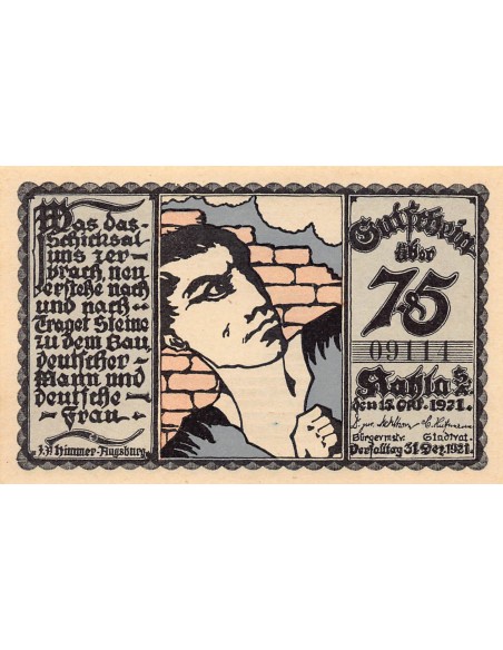 ALLEMAGNE, KAHLA - 75 PFENNIG 1921