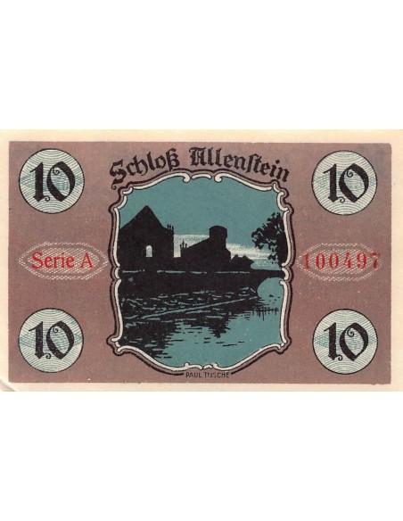 ALLEMAGNE, ALLENSTEIN - 10 PFENNIG 1921