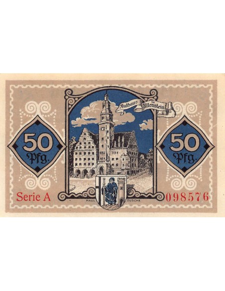 ALLEMAGNE, ALLENSTEIN - 50 PFENNIG 1921