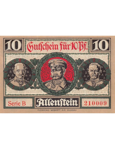 ALLEMAGNE, ALLENSTEIN - 10 PFENNIG 1921