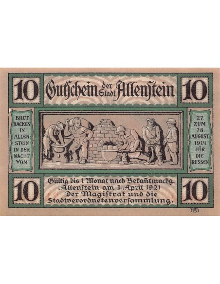 ALLEMAGNE, ALLENSTEIN - 10 PFENNIG 1921