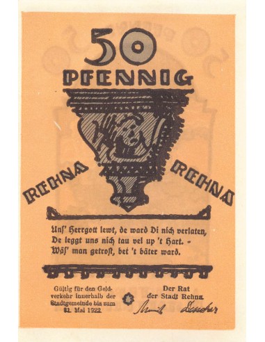 ALLEMAGNE, REHNA - 50 PFENNIG 1922