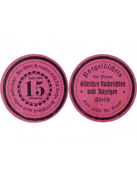 ALLEMAGNE, GÖRLITZ - 15 PFENNIG 1920